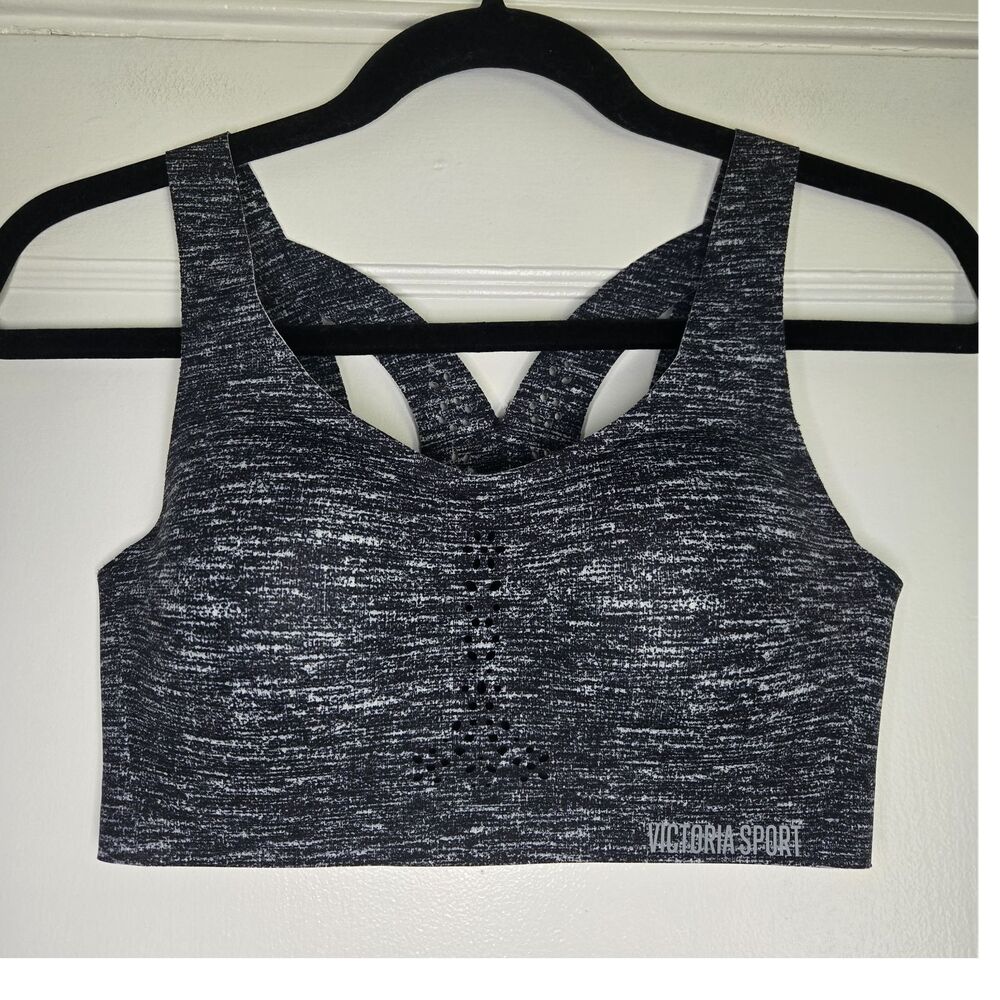 Victoria Sport Sports Bra 32C Gray Black High Support Racerback Wireless